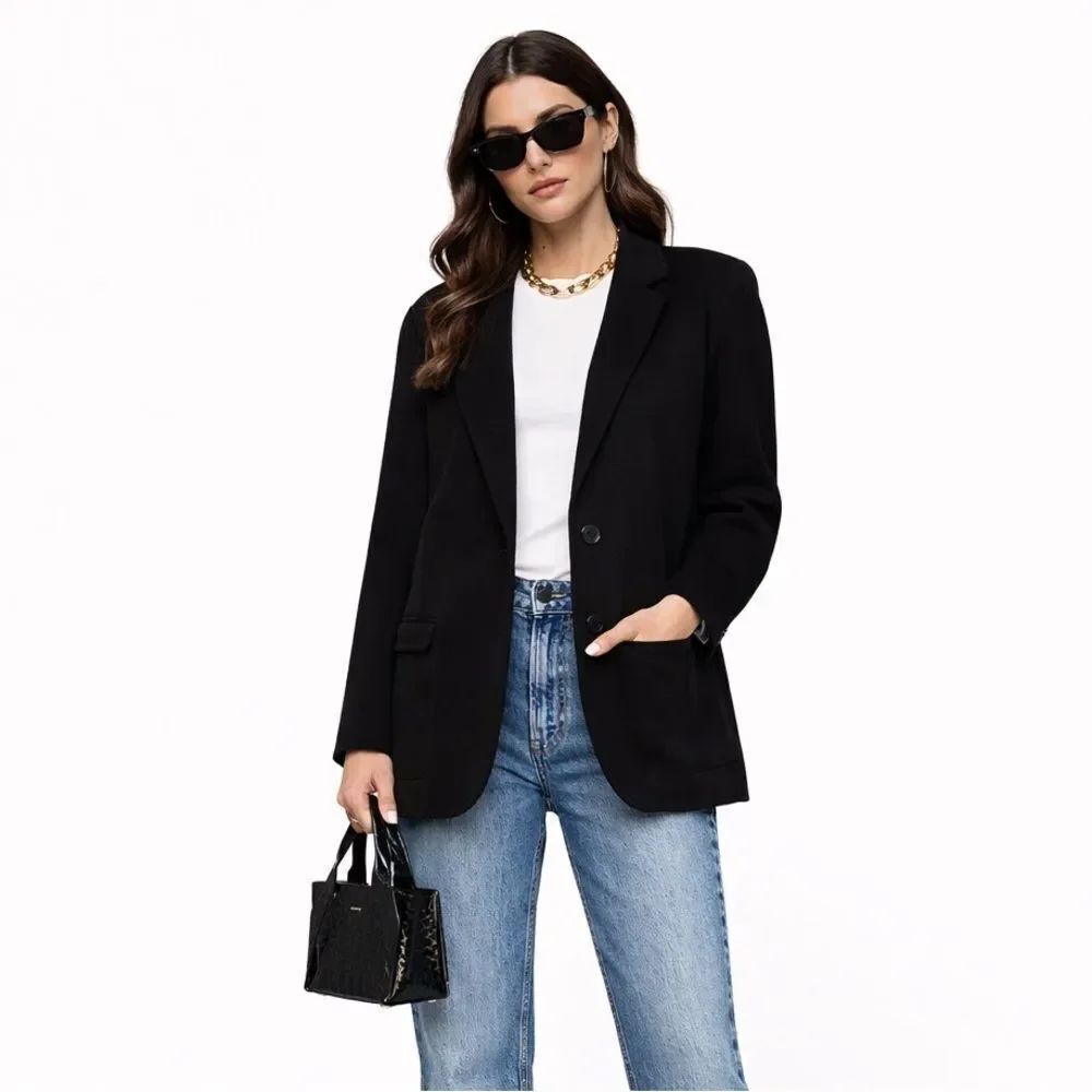 Lord & Taylor Vintage Wool Cashmere Black Single-Button Blazer Jacket Size 10